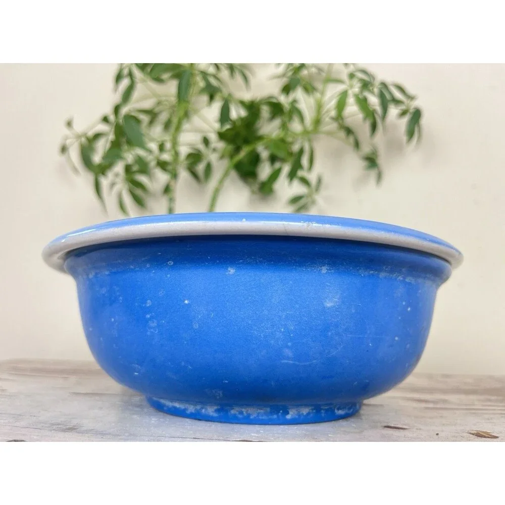 Antique Rare Blue Ceramic Berry Bowl W/ Colindar / Cherry Bowl 8” Cottage Home